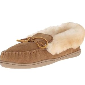 Minnetonka Women's Alpine Sheepskin Slippers, Tan Leopard Print, Size 7